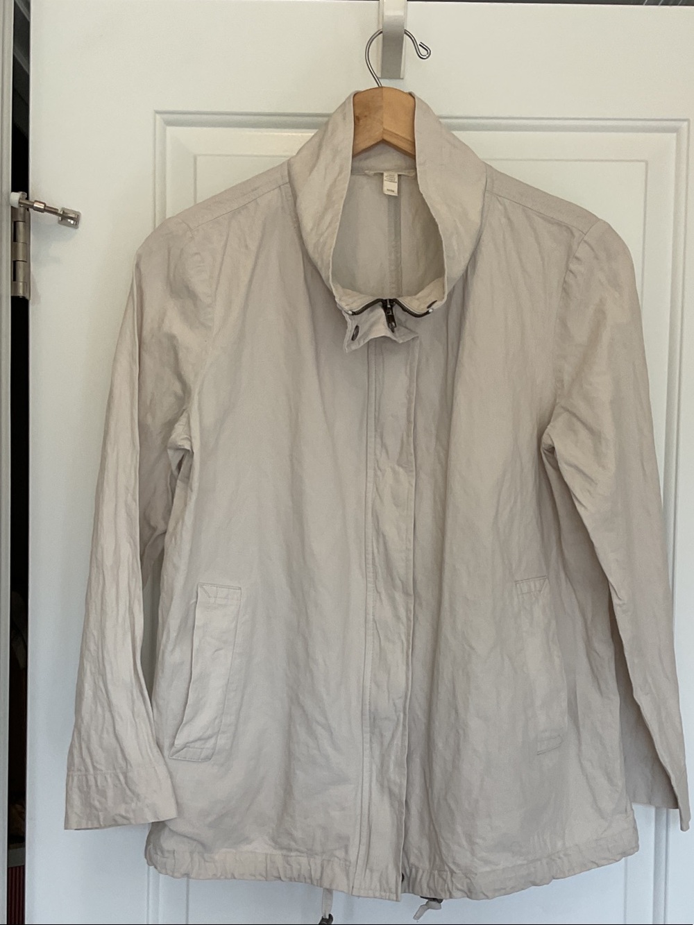 Eileen Fisher Light Beige Casual Zip-Front Trench Coat